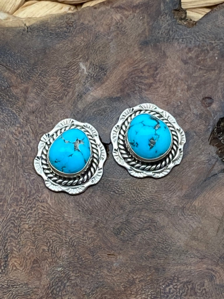 Navajo Indian Sterling Silver and Turquoise Nugget Dangle Earrings by Doreen ... 